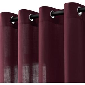 Burgundy Linen Curtains 84 Inch Length 2 Panels for Living Room Bedroom, Light Filtering Sheer Curtains 84 Inches, Modern Farmhouse Grommet Semi Sheer Soft Privacy Drapes