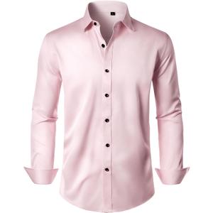 Alimens & Gentle Men's Dress Shirts Long Sleeve Wrinkle Free Stretch Business Casual Wedding Button Down Shirt (XX-Large, Pink)