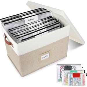 Board Game Storage, Board Game Organizer with 12pcs Zipper Bags and Writable Stickers, Board Organizers Storage with Lid for Office Supplies, Puzzles, Video Game, Craft Product (1-Pack Large, Beige)