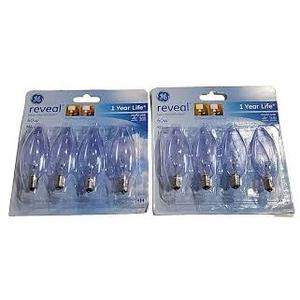 GE Reveal Light Bulb Soft White 60 W 455 Lumen E12 Candelabra Base 8 Bulbs, 2 Pcs