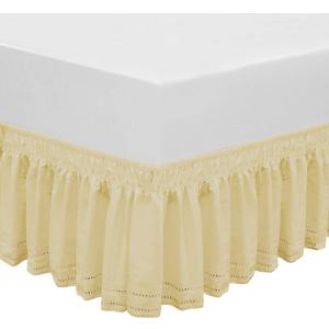 Wrap Around Elastic Eyelet Bed Skirt Dust Ruffle (Gold-1, Embroidery-Queen/King-14 1/2 Inch Drop)