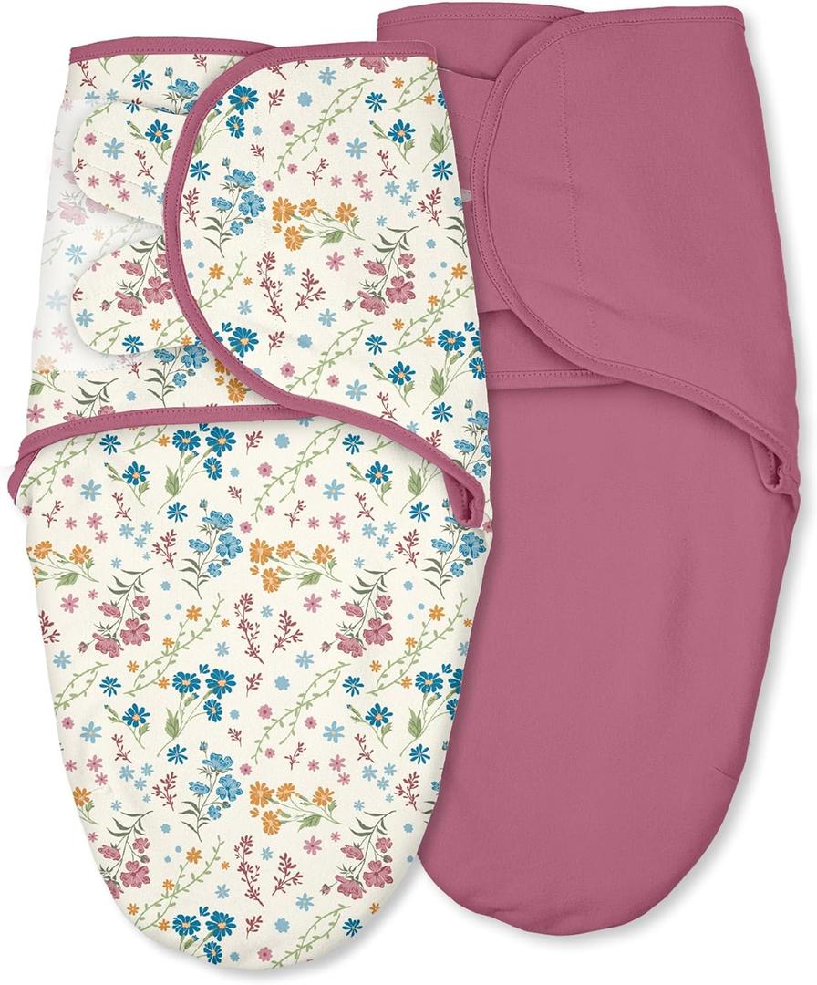Baby Swaddles for Newborn Organic Cotton,Soft & Snug Newborn Velcro Swaddle 0-3 Months Sleep Sack Helps Calm Startle Reflex, 2-Pack Wrap Nursery Swaddling Blankets Country Floral