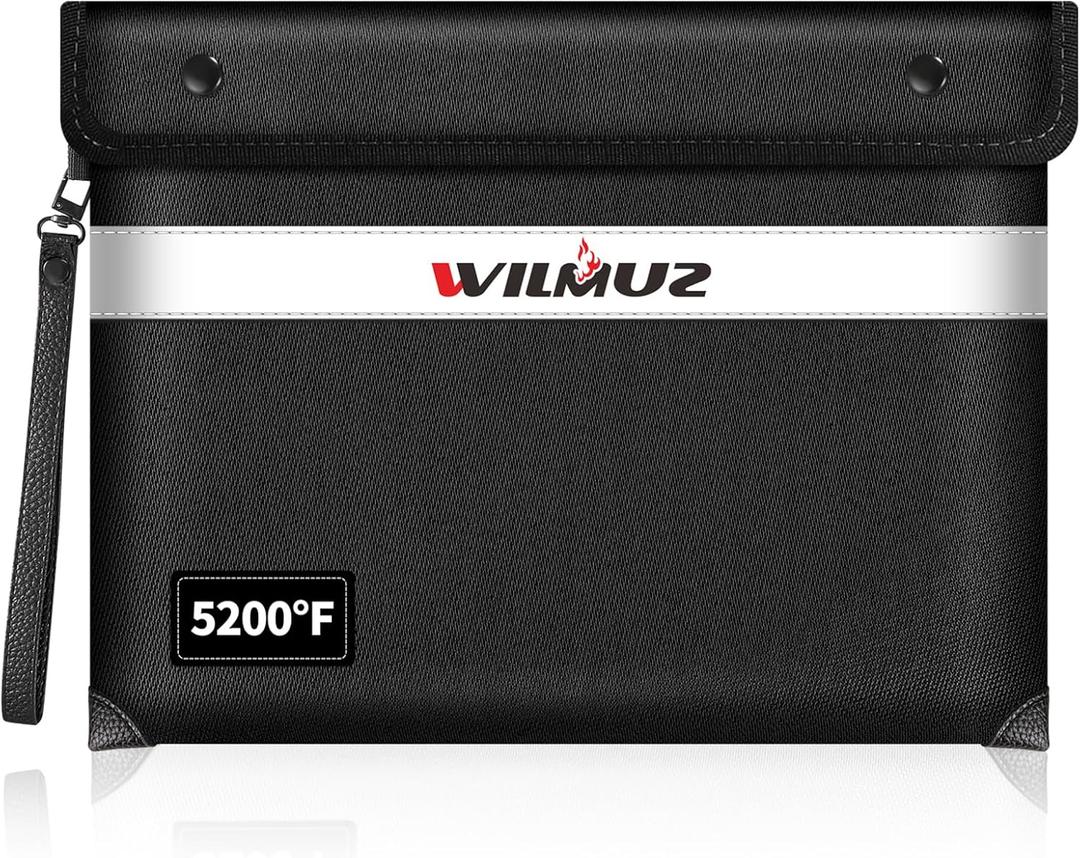 Fire Proof Bag for Documents 5200F Heat Insulated,13.9 X 10.6Fireproof Money Bag with Zipper,8 Layers of Protective Materials Waterproof Document Pouch for Cash,Valuables,Documents(Black) (Large size)