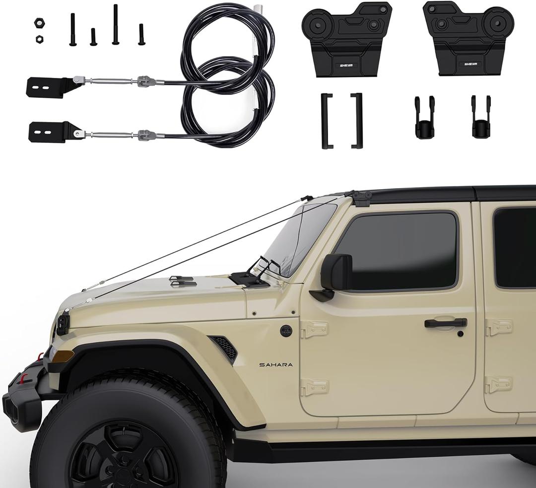Adjustable Limb Risers Kit Compatible with Wrangler 2018-2025 JL Gladiator JT Through the Jungle Windshield Protector Obstacle Eliminate Rope Aluminum Stainless Steel Exterior Accessories 2 PCS