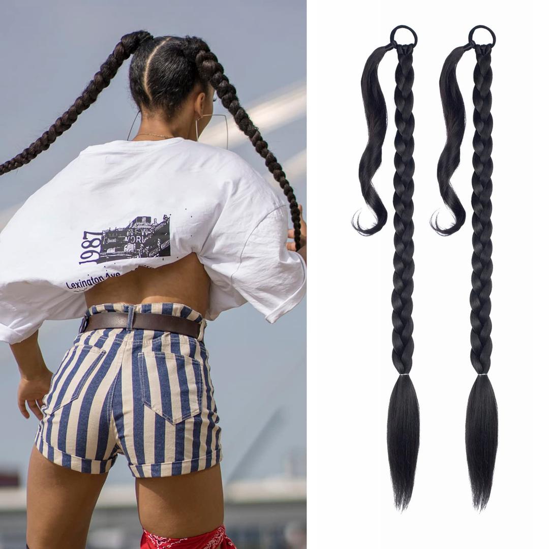 2 Pack Long DIY Braided Ponytail Extension with Hair Tie Straight Wrap Around Hair Extensions Ponytail(2#) 2 Pack Long DIY Braided Ponytail Extension with Hair Tie Straight Wrap Around Hair Extensions Ponytail(2#)