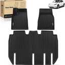 YHTAUTO Floor Mats Compatible with Tesla Model X 2022-2025 (5-Seater), TPE Floor Liners All Weather Custom Fit, 1st & 2nd Row, Set of 3, Black