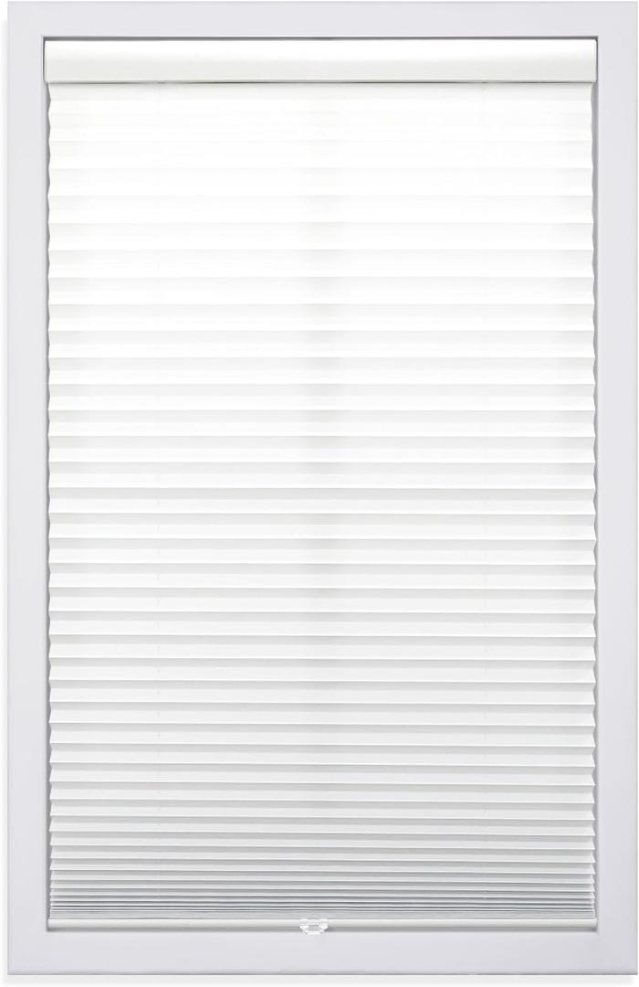 DEZ FURNISHINGS Cordless 1" Light Filtering Pleated Shade, Fabric, 27"W x 64"H, White