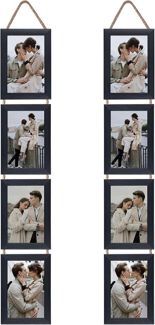 Lavezee 4x6 Collage Picture Frames for Wall Mount Set of 2, 8 Opening Vertical Frame Made to Display 4 by 6 Inch Photo for Wedding Birthday Valentine's Day Mother's Day (Black)