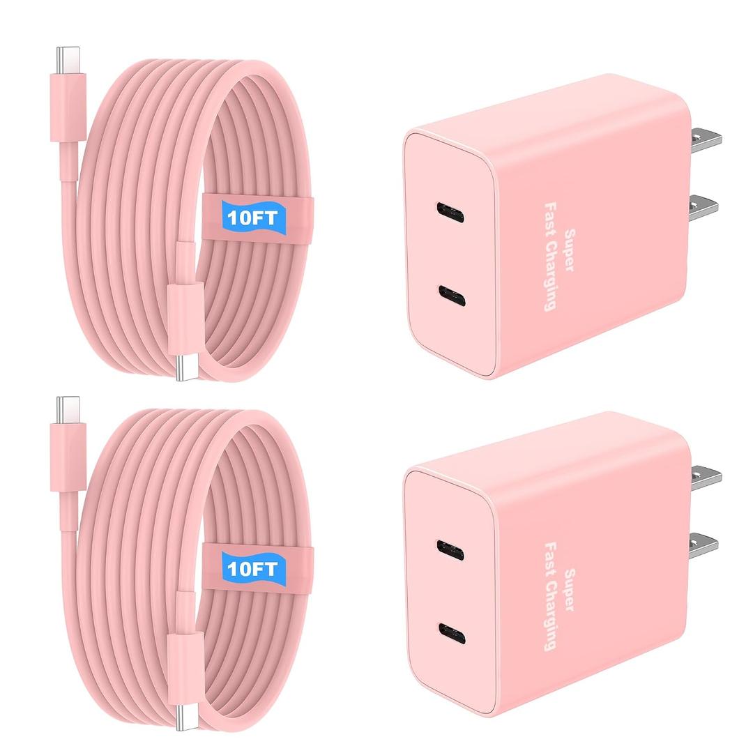 iPhone 17 16 15 Charger Fast Charging, 45W Dual USB C Android Phone Charger Block with 10FT Long Type C Cable Cord for Apple iPhone 17/Pro/Pro Max/Air/16/15 Plus/iPad/S26 Ultra/S25/S24/S23/S22(Pink)