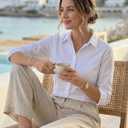 Beninos Women's 3/4 Sleeve Formal Work Wear White Button Down Shirt (White, M)