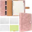FYY A5 Binder Refillable Planner Notebook 6 Ring PU Leather Binder Journal with Pockets, Dividers, Refill Paper Pink