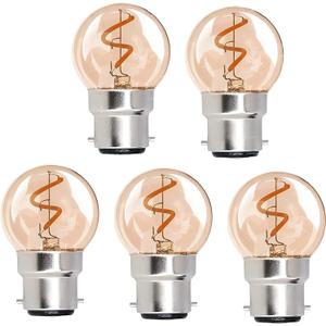 2W B22 G40 LED Filament Light Bulb Dimmable Mini Led Bulb 120V 20W Equivalent LED Edison Light Bulb 2200K Warm White Decorative Lights Bulb Amber Glass Outdoor Lighting for Bar Home,5-Pack