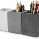 MyGift Pen Holder Pencil Holder For Desk, Pen Cup Holder For Desk, Concrete Desktop Pencil Cup, Modern Gray-Tone, Set of 3 (White-Gray-Black)