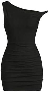 SOLY HUX Women's Summer Mini Dresses Off The Shoulder Ruched Bodycon Graduation Dress Sexy Going Out Party Club Outfits Size L