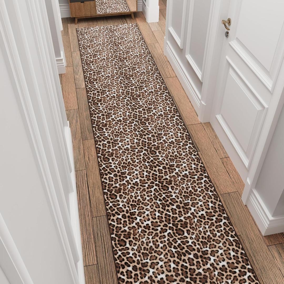 Ottomanson Hallway Runner Rug 1'10.5" x 10' Soft Non-Slip Rug, Low Pile Carpet for Entryway, Kitchen & Long Hallways in Apartments and Homes, Leopard Print Brown
