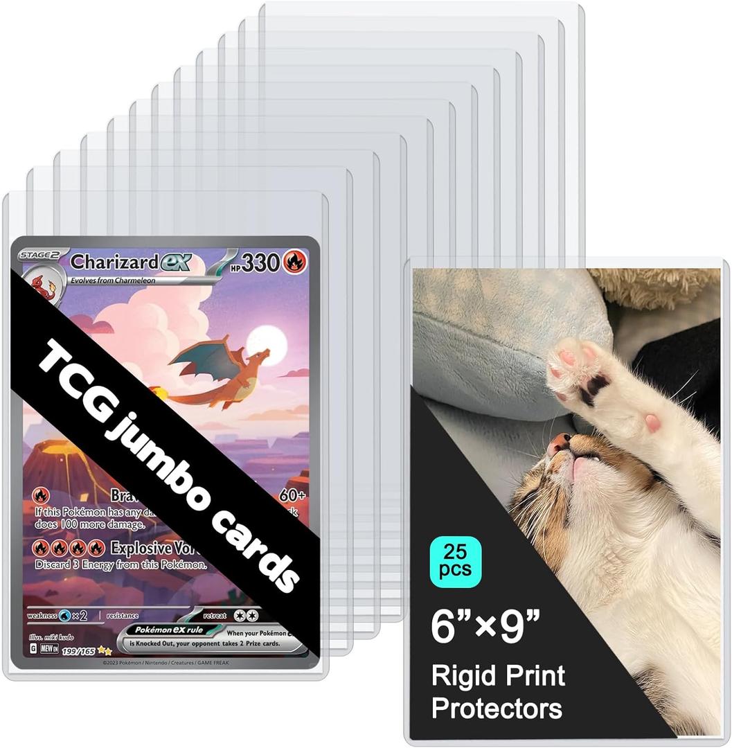 Rainmae 25 Pack 6" x 9" Jumbo Card Sleeves, Rigid Photocard Protectors for Oversized Trading Cards Sheet Protectors, Paper Sleeves Jumbo Sports Cards Sleeves Hard Plastic Document Holder Protector