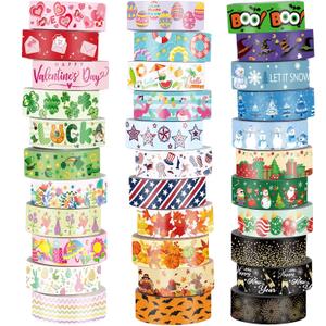 TaoBary 33 Rolls Washi Tape Set, 15 mm Holiday Washi Tape Set Seasonal Plaid Bohemian Colorful Vintage Cute for Card Wrapping Craft(Festive Style)