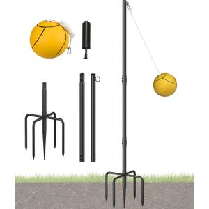 Heavy Duty Tetherball Sets with Ball & Rope for Backyard, Adjustable Iron Sleeve Tetherball Equipment for Outdoor Playground, Tether Ball Pole with 5-Prong Base for Dogs/Kids/Adults (10ft)