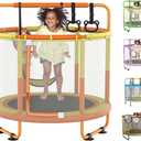 LANGXUN 60" Trampoline for Kids, 5ft Toddler Mini 6-in-1 Trampoline Indoor Outdoor with Swing, Basketball Hoop, Dart Board, Rings, Christmas Toys Birthday Gifts for Girls Boys