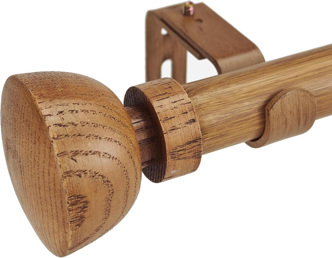 Faux Wood Style Curtain Rod Set with Wood Grain Round Finial, 72-144 inch, Standard Single Drapery Rod for 1 Pack, 1 inch diameter, Adjustable Length (Chestnut)