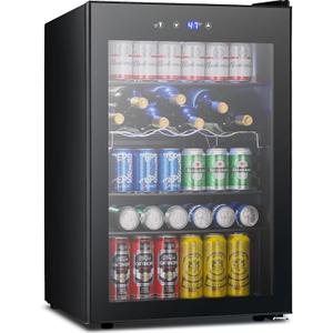 37 Bottle Wine Fridge,Freestanding 145 Can Beverage Refrigerator with Smart Temperature Control4.5 CU FT Quiet Mini Fridge with Child Lock Panel for Family Restaurant Bar, Black