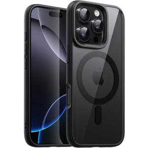 JETech Magnetic Case for iPhone 16 Pro Max 6.9-Inch Compatible with MagSafe, Shockproof Phone Bumper Cover, Solid Color Matte TPU Frame, Anti-Scratch Clear Back (Black)