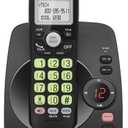 VTECH VG104-11 DECT 6.0 Cordless Phone for Home with Answering Machine, Blue-White Backlit Display, Backlit Buttons, Full Duplex Speakerphone, Caller ID/Call Waiting, Reliable 1000 ft Range (Black)