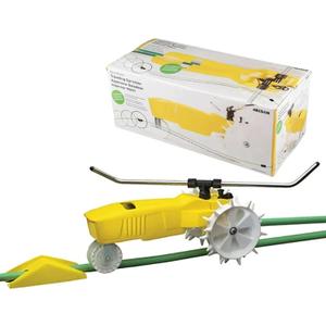 Nelson Rain Train 13,500 Square Feet Cast Iron Outdoor Lawn Traveling Water Sprinkler for Yard, and Garden, with Auto Shut Off, Yellow