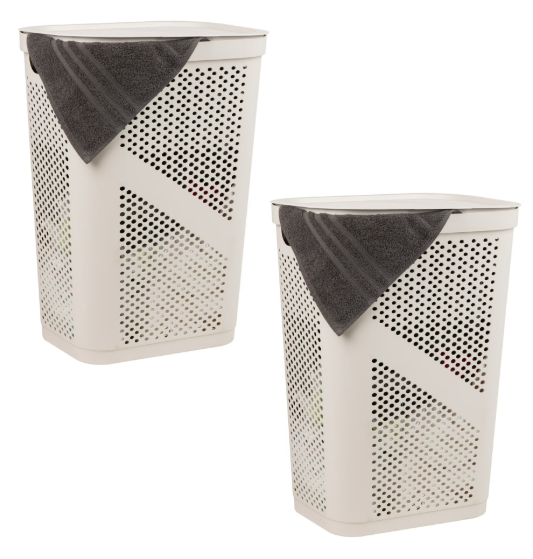 Mind Reader 60L Slim Laundry Hamper, Lid, Plastic, Adult, 17.25"L x 13.75"W x 23.5"H, 2-Pack, Ivory, White
