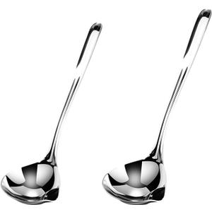 2PCS Fat Skimmer Spoon, Fat Separator for Cooking Ladle Strainer Portable Kitchen Gadgets Stainless Steel(Large + small)
