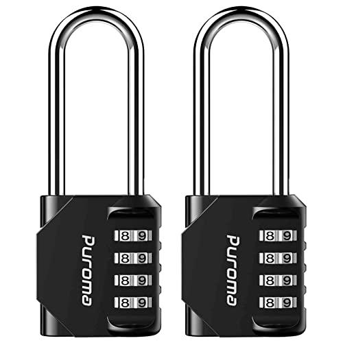 Puroma 2 Pack 2.6 Inch Long Shackle Combination Lock 4 Digit Outdoor Waterproof Padlock for Hasp locker lock, Sports Locker, Fence, Gate, Toolbox, Case, Hasp Storage, Cabinets (Black)