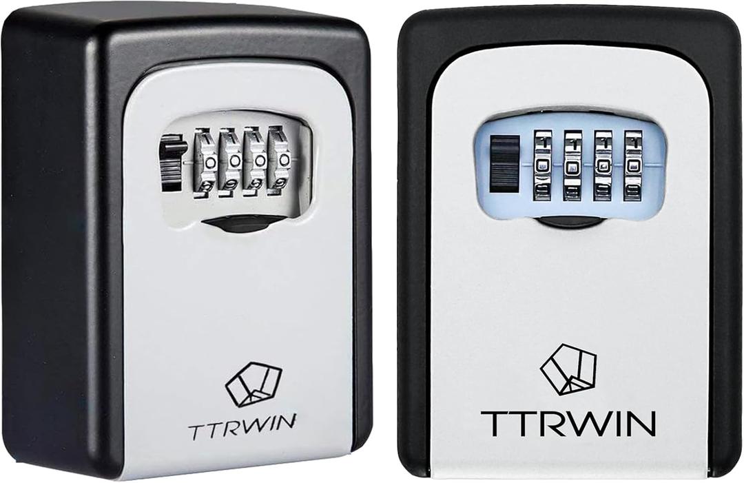 TTRWIN Key Lock Box, Resettable 4 Digit Combination Waterproof Safe Storage Security Lock Box, 5 Keys Large Capacity Wall Mounted LockBox for Outside, Home, Office, Garage, 2 Pack