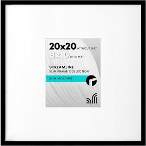 Americanflat 20x20 Picture Frame with Polished Plexiglass - Use as 8x10 Frame with Mat or Display 20x20 Photo Without Mat - Streamline Collection - Thin Border Square Frames for Wall Display - Black