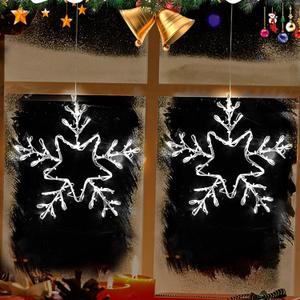 2 Pack Christmas Window Snowflake Lights, LED Hanging Decorations Iron Frame Lights, 8 Lighting Modes for Xmas Holiday Indoor Outdoor Wall Party Decor