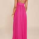 Women's Plisse Dress Adjustable Spaghetti Strap Maxi Solid Party Wedding Guest Dresses (Pink, M)