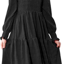 Girls Smocked Midi Dress Kids Long Sleeves Tiered A-Line Casual Dress Tween Crew Neck Fall Winter Party Dress S