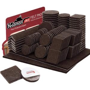 Yelanon Felt Furniture Pads -182 Pcs Premium Felt Pads for Chair Legs Furniture, Floor Protectors for Hardwood Floors, Brown