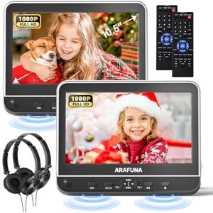 ARAFUNA 10.5" Portable DVD Player for Car with 1080P Full HD HDMI Input, Car DVD Player Dual Screen with Mounting Bracket, Headrest DVD Player Support Last Memory, USB/SD Card