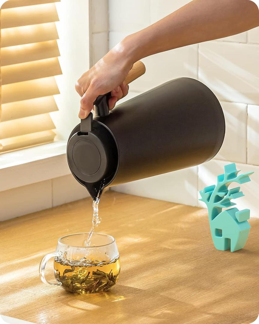 Baffect Thermal Coffee Carafe, Upgraded Plastic Double Wall Vacuum Insulated Flask with Copper Plating Glass Liner for Hot or Cold Drinks -24hrs (Black,34oz/1L)
