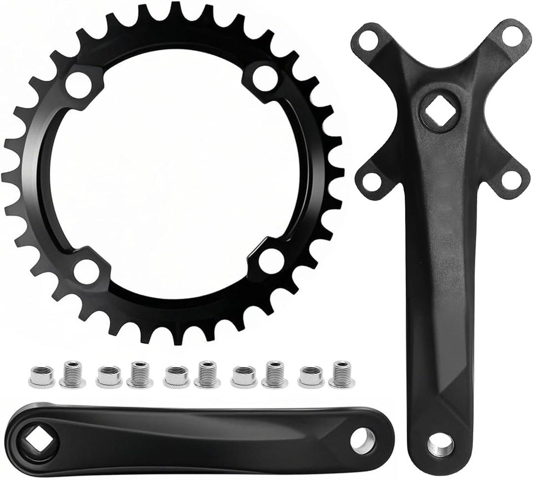 Mountain Bike Single Speed Square Taper Crankset 170mm Cranksets Bicycle Crank Set with 104BCD 32T Round/Oval Chainring, Replacement for Shimano Replacement for SRAM Replacement for FSA