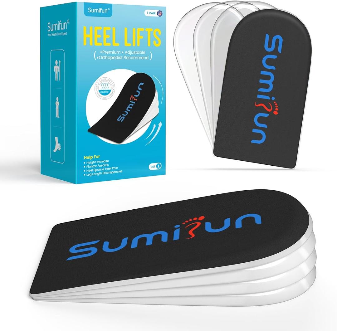 Sumifun Heel Lift, 4-Layer 1 Inch Gel Shoe Lifts for Women Uneven Legs, Adjustable Orthopedic Heel Lifts for Heel Pain and Leg Length Discrepancy, Heel Wedge Inserts 1/4" 1/2" 3/4" (Size S, Black)