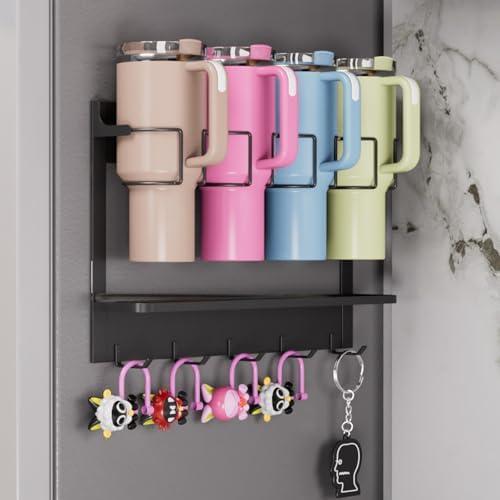 Ysglory Magnetic Stanley Cup Holder for Fridge 30/40 oz Stanley Tumbler Organizer Water Bottle Storage Organizer Holder for Home Kitchen & RV Space Saver (Black)
