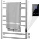 8-Bar Heated Towel Rack - Slim Design, Quick Heating, Adjustable Temperature, 24-Hour Timer - Brushed Stainless Steel - Ideal for Hot Towels in Bathroom