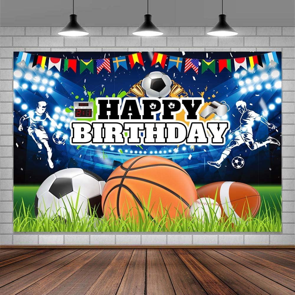7X5ft Sports Theme Birthday Party Photo Backdrop Photography Background for Boys, Football Basketball Baseball Banner Backdrops Photo Booth Prop Decorations Wall Decor Tablecloth