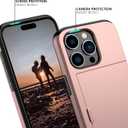 Nvollnoe Compatible with iPhone 15 Pro Case with Card Holder Heavy Duty Protective Dual Layer Shockproof Hidden Card Slot Slim Wallet Phone Cover for Women&Men 6.1 inch(Rose Gold)