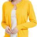 Women's Crew Neck Button Down Long Sleeve Cardigan Sweater (Medium, Yellow)