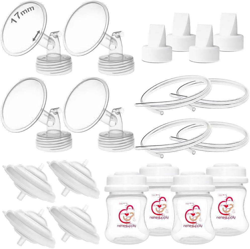 Nenesupply Pump Parts Compatible with Spectra S2 S1 9 Plus Breast Pump to Replace Spectra Pump Parts S2 Accessories Flange 17mm Duckbill Valve Tubing Bottles Backflow Protector (17mm - 4 Sets)
