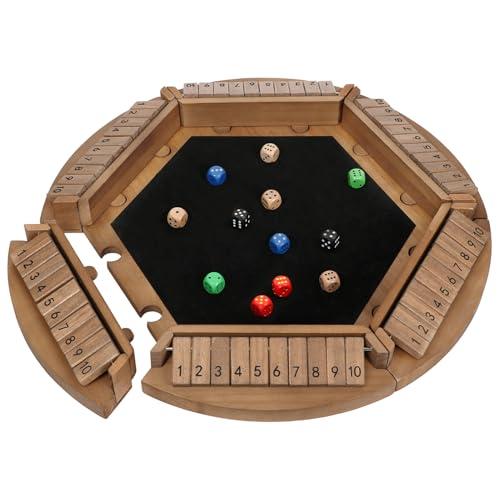 Shut The Box Game for 1-6 Players, Plusvivo Large Round Wooden Board Dice Game with 14 Dice for Adults, 6 Way Clever Math Game for Home Classroom or Pub