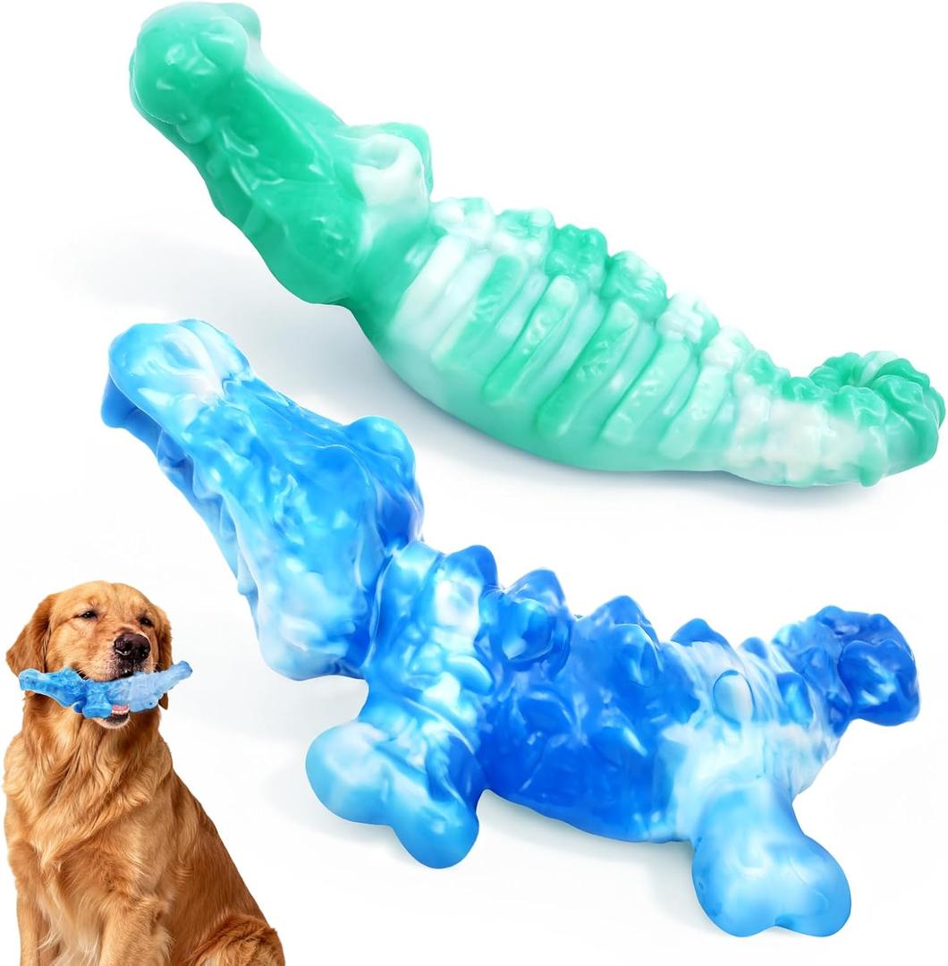 BoYoYo Tough Dog Toys for Aggressive Chewers 2 Pack, Indestructible Dog Toy for Large Dogs, Durable Dog Toys to Keep Them Busy for Large Breed, Teeth Cleaning and Training, Beef Flavor (Blue&Green)