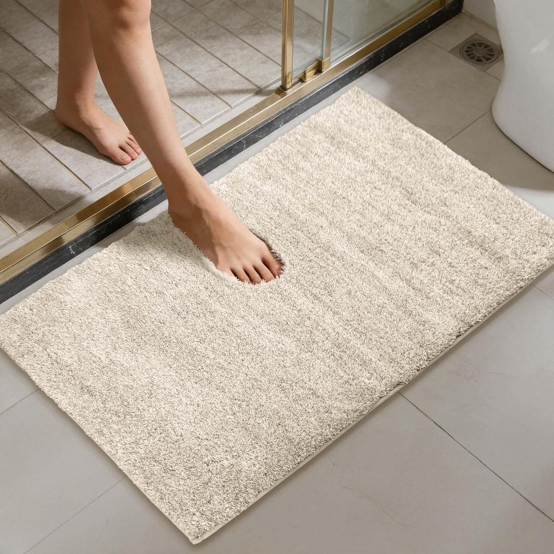 Non-Slip & Super Absorbent Bath Mat, 32x20 Inch Large Microfiber Bathroom Rug, Ultra Plush Quick Dry Machine Washable Shaggy Carpet for Shower Tub Floor, Beigem